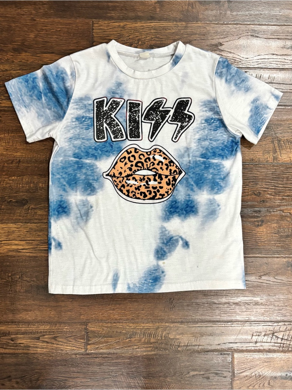 KISS Graphic Tie-Dye Kids Tee with Leopard Lips